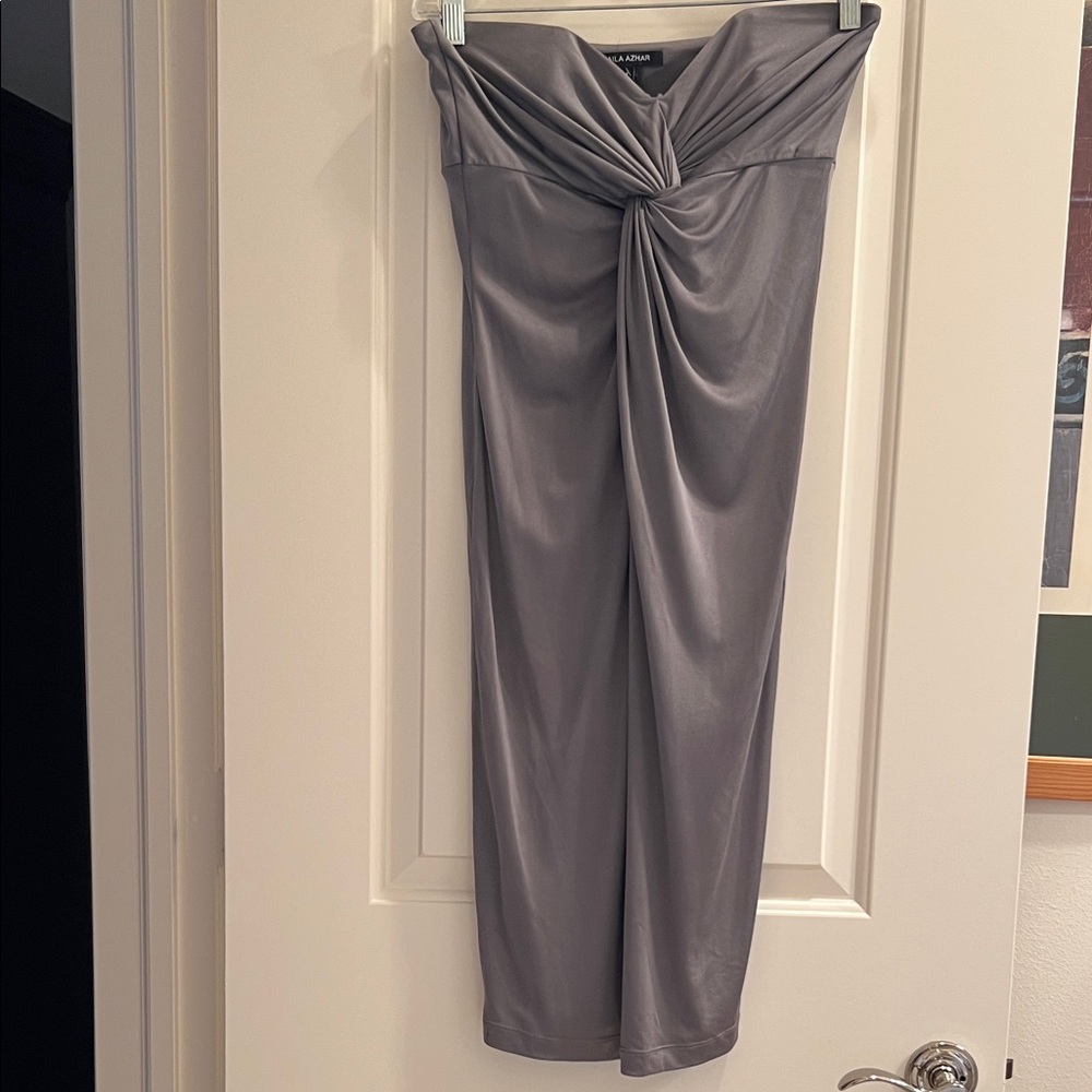 Elegant Gray Midi Skirt with Twist Detail